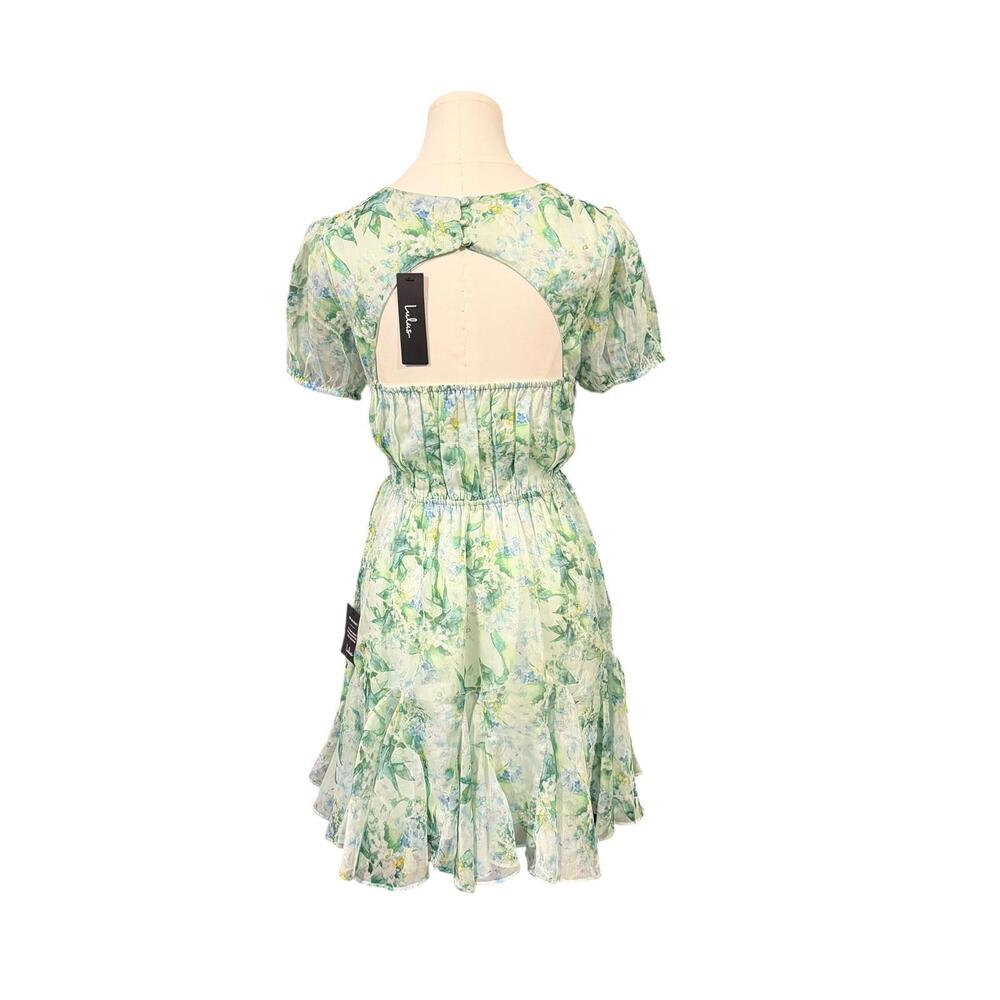NWT Lulus Grateful Feelings Sage Green Floral Puff Sleeve Dress Small Spring - Picture 5 of 16